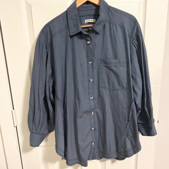 We The Free free people Happy Hour Solid Poplin Top in blue cotton - Picture 11 of 12